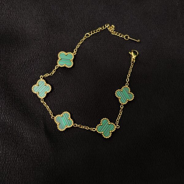 Elegant Green Clover Anti-Tarnish Bracelet for Women | Gold Plated Adjustable Charm Bracelet - Image 2