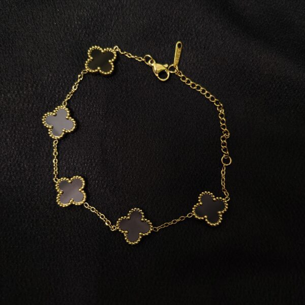 Elegant Black Clover Anti-Tarnish Bracelet for Women | Gold Plated Adjustable Charm Bracelet - Image 2
